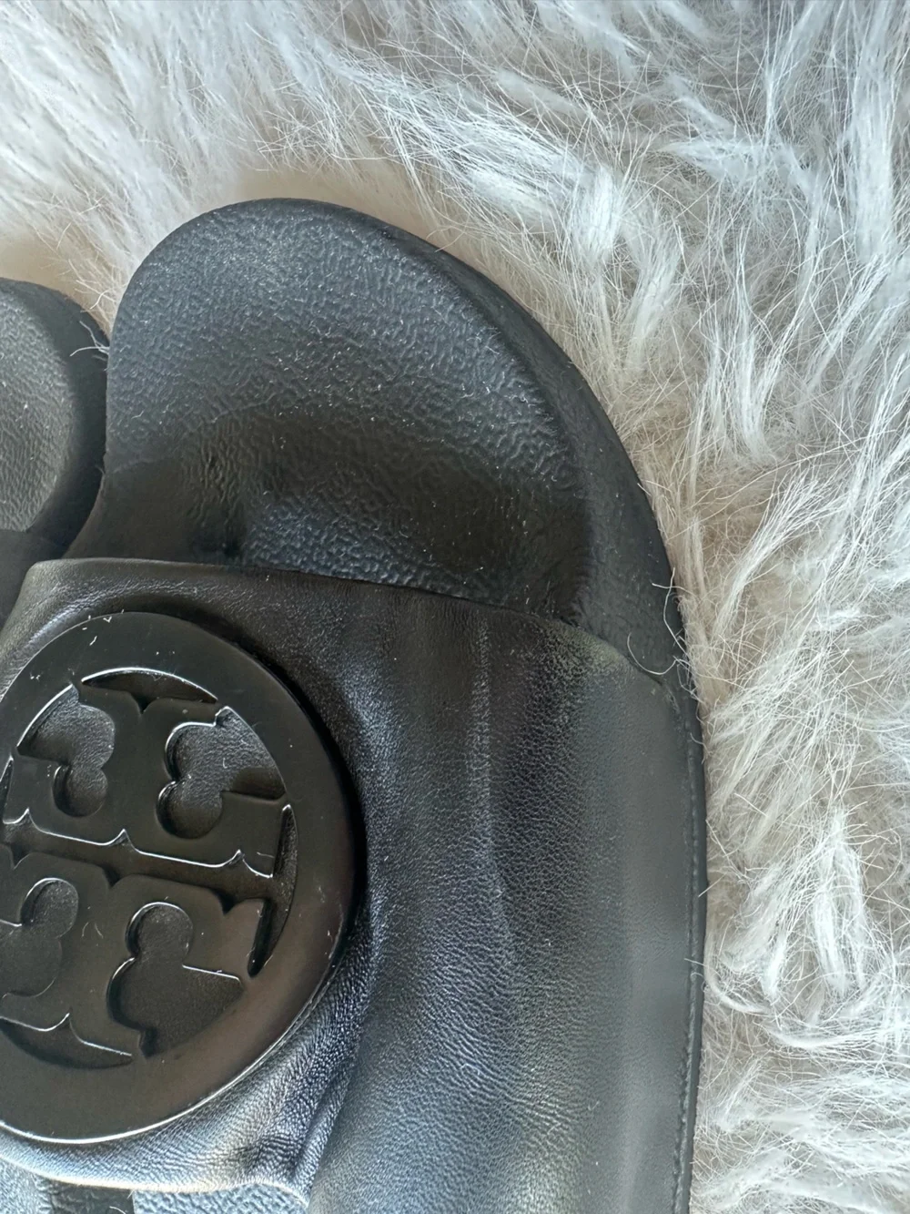Tory Burch women’s Black Leather double T Logo Lina Slide Sandals 7